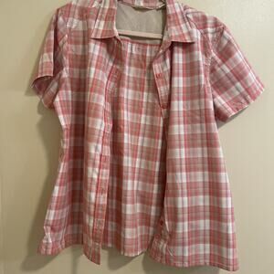Ascend Orange/Coral Plaid Button Down Men's Large Outdoor Fishing Hiking Shirt